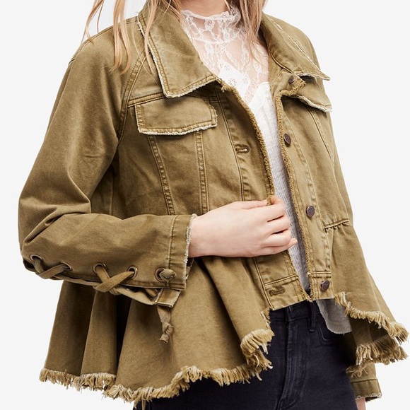 Free People Womens Willow Spring Peplum Denim Jacket